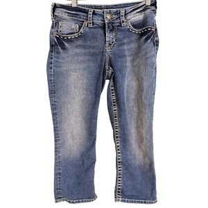 Silver Jeans Co Suki Flap Capri Blue Denim Curvy Mid Rise Contrast Stitch Pants